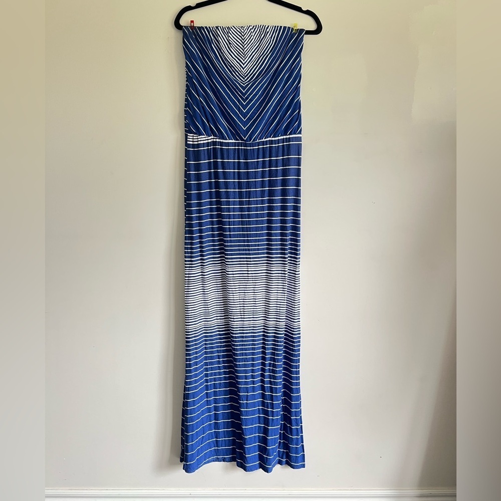 Strapless Blue and White Dress